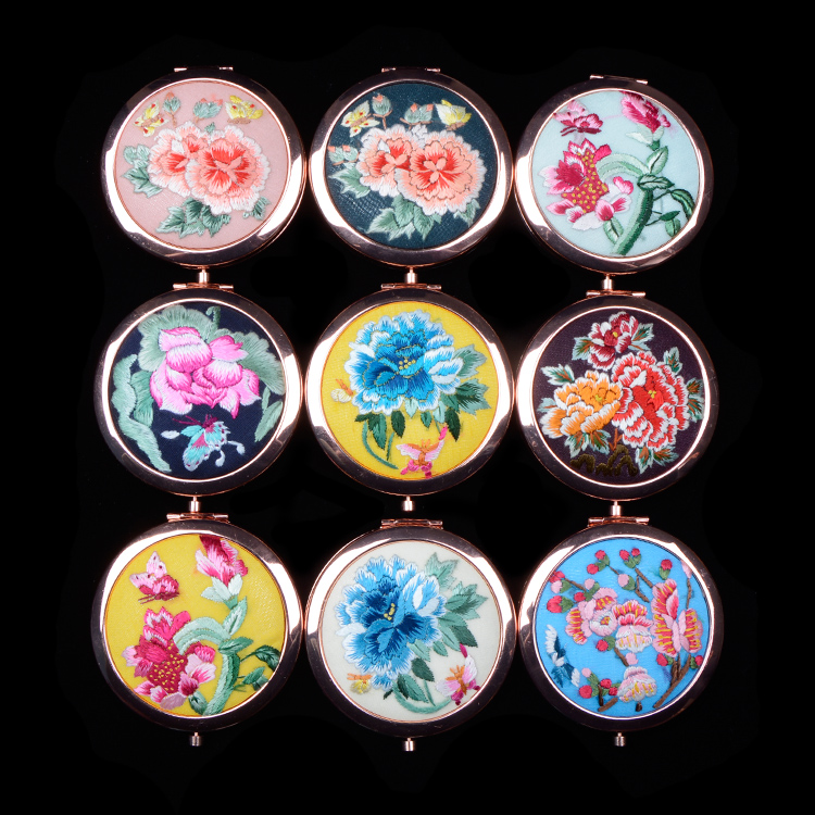 琼海化妆随身镜精品出国送礼刺绣中国风古风摄影 手绣镜子